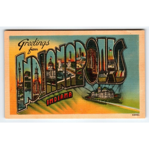 Indianapolis Indiana Postcard Greetings From Large Big Letter Linen Metropolitan - Picture 1 of 2